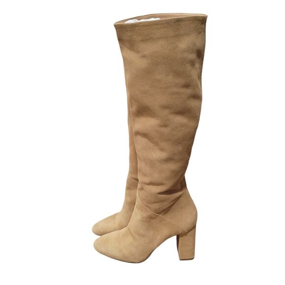 Banana Republic Knee High Tall Suede Slouchy Tan Heeled Boots Size 7 - Picture 3 of 13